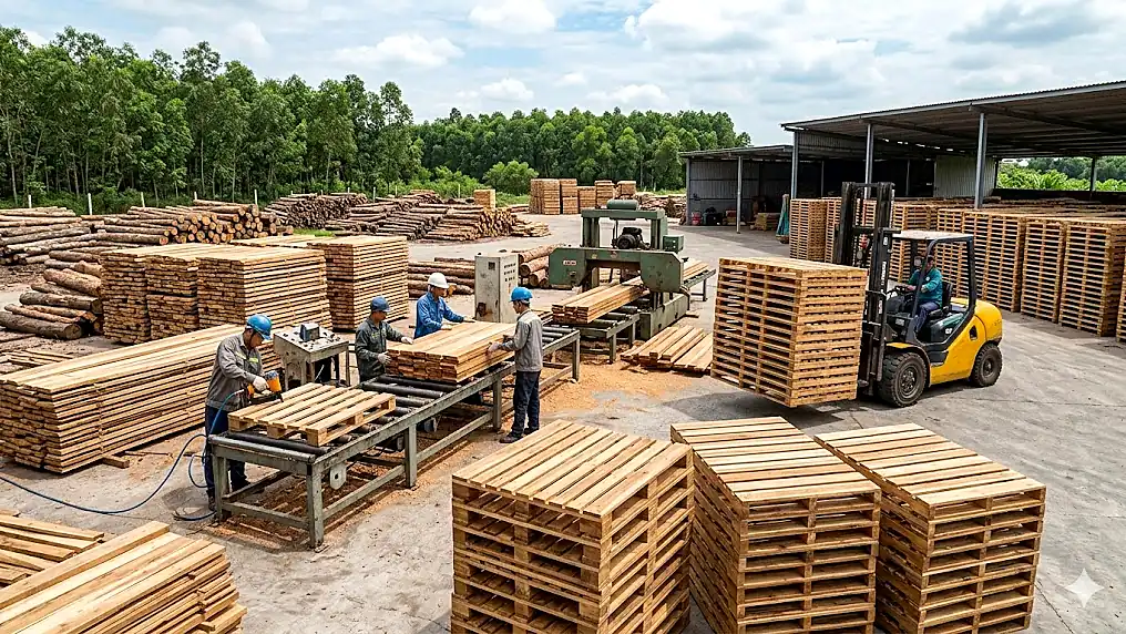 xưởng đóng pallet gỗ xuất khẩu tại Hố Nai Đồng Nai