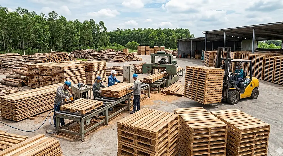 xưởng Hoàng Gia sản xuất pallet gỗ số lượng lớn tại Hố Nai