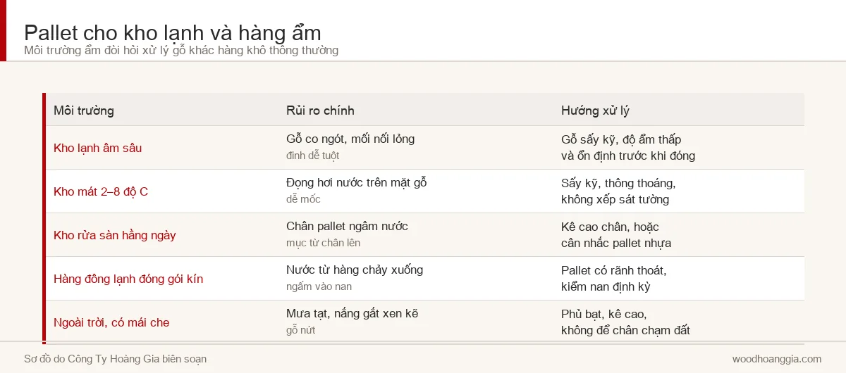 Bảng rủi ro và hướng xử lý pallet cho kho lạnh và môi trường ẩm